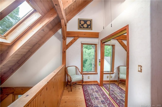 9A Obtuse Rocks Rd, Brookfield, CT 06804 - sitting room with a skylight, light wood finished floors, and wooden ceiling