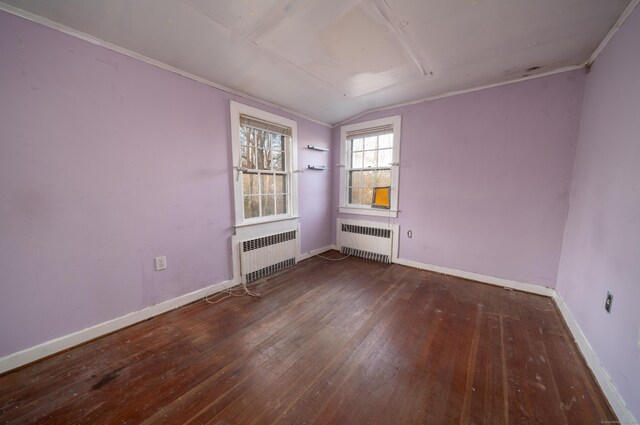 25 Gray Ledge Rd, Branford, CT 06405 - spare room featuring radiator, hardwood / wood-style floors, lofted ceiling, and baseboards