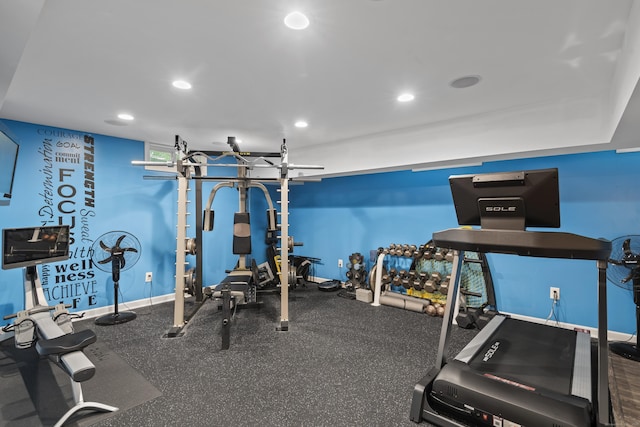 114 Dean Rd, East Lyme, CT 06333 - gym with recessed lighting and baseboards