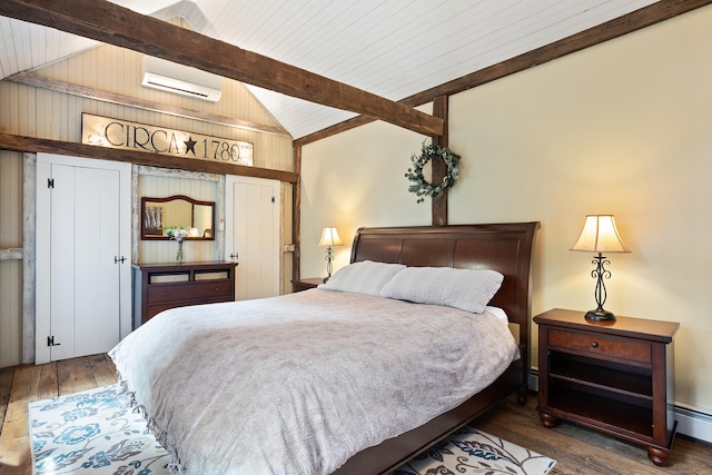 8 Cider Mill Rd, Tolland, CT 06084 - bedroom featuring a wall mounted AC, wood-type flooring, a closet, and a baseboard radiator