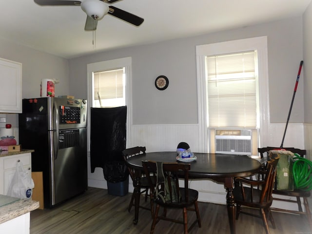 157 Madison Ter, Bridgeport, CT 06606 - dining space featuring wainscoting, wood finished floors, a ceiling fan, and cooling unit
