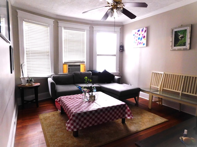 157 Madison Ter, Bridgeport, CT 06606 - living room with wood-type flooring, ceiling fan, crown molding, cooling unit, and plenty of natural light