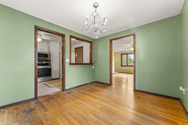 130 Jefferson Ln, East Hartford, CT 06118 - empty room with light wood-type flooring, a chandelier, baseboards, and a ceiling fan