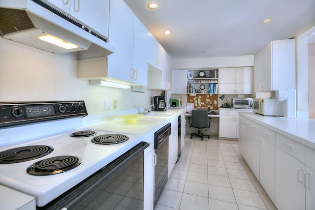 26 Cove Ave Apt 3B, Norwalk, CT 06855 - kitchen with range with electric cooktop, under cabinet range hood, light countertops, dishwasher, and white cabinets