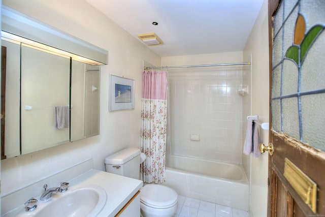 26 Cove Ave Apt 3B, Norwalk, CT 06855 - full bath featuring toilet, shower / bath combination with curtain, vanity, and tile patterned floors
