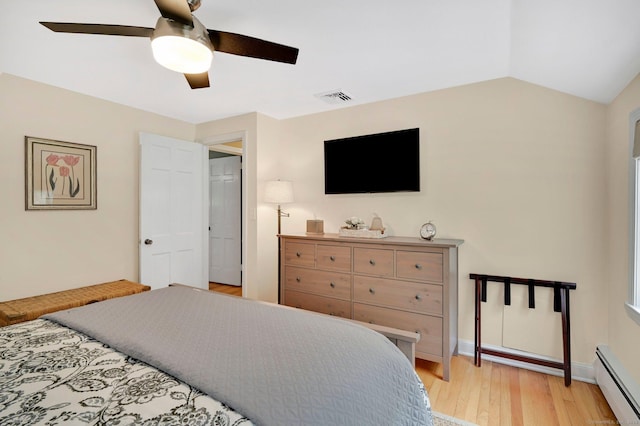 15 Stony Cors, Avon, CT 06001 - bedroom featuring a baseboard radiator, light wood-style floors, ceiling fan, lofted ceiling, and baseboards