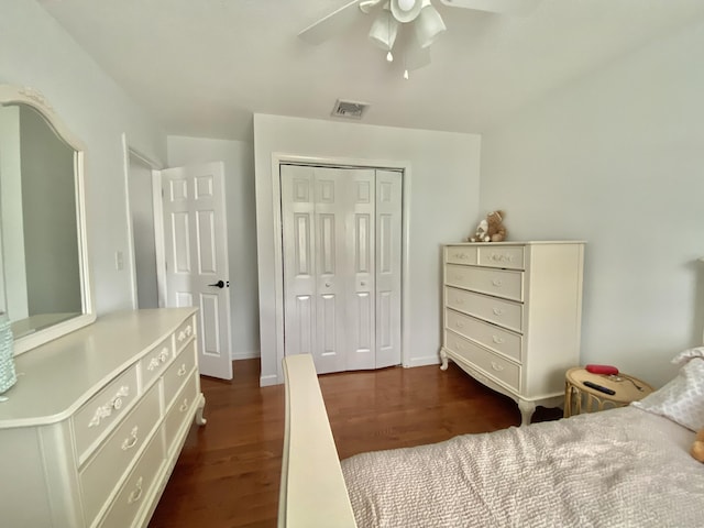 10 Richards Ave, Seymour, CT 06483 - bedroom with dark wood-style flooring, a closet, ceiling fan, and baseboards