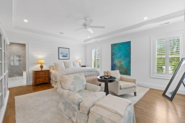 5 Oakleigh Ct, Norwalk, CT 06853 - bedroom with a tray ceiling, wood finished floors, crown molding, and recessed lighting