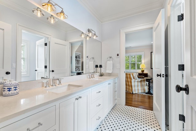 5 Oakleigh Ct, Norwalk, CT 06853 - bathroom featuring crown molding and double vanity