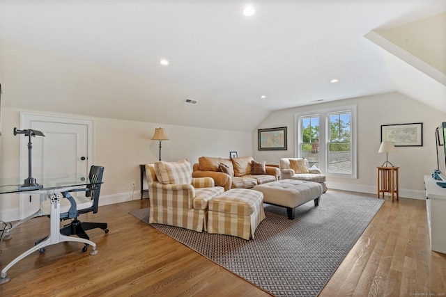 5 Oakleigh Ct, Norwalk, CT 06853 - living room featuring light wood-style flooring, vaulted ceiling, recessed lighting, and baseboards