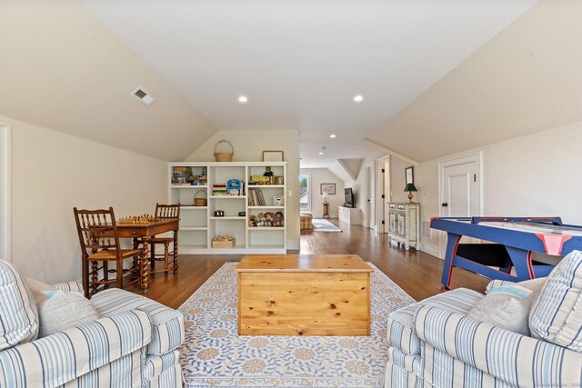 5 Oakleigh Ct, Norwalk, CT 06853 - living area with vaulted ceiling, wood finished floors, and recessed lighting