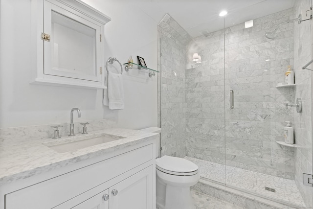 5 Oakleigh Ct, Norwalk, CT 06853 - full bath with a shower stall, vanity, toilet, and recessed lighting