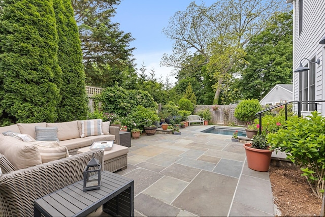 5 Oakleigh Ct, Norwalk, CT 06853 - fenced backyard featuring an outdoor living space and a patio area