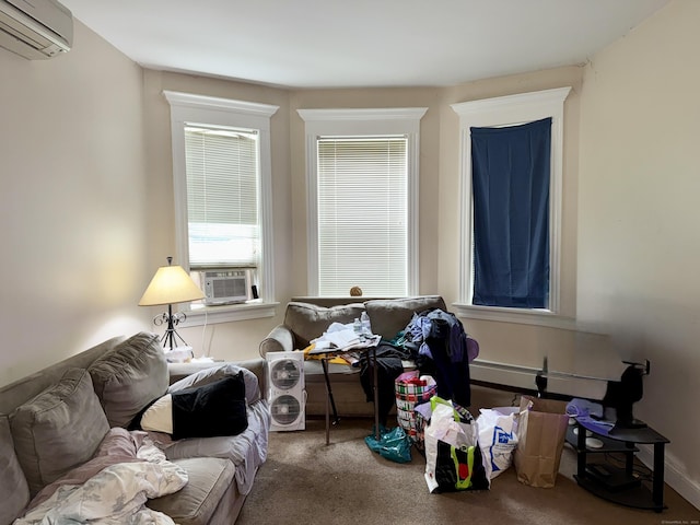 54 Edgewood St Unit A, Hartford, CT 06112 - carpeted living room featuring a wall mounted air conditioner