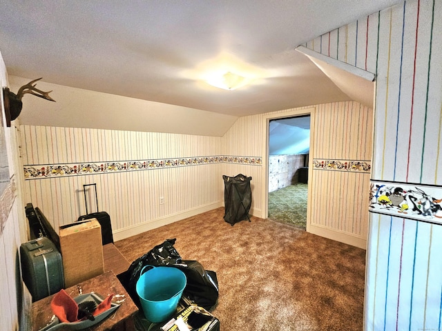 100 Morin Ave, Killingly, CT 06239 - workout room with wallpapered walls, carpet floors, and vaulted ceiling