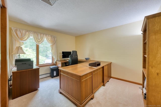 169 Dunn Rd, Coventry, CT 06238 - office space featuring a baseboard heating unit, light carpet, and a textured ceiling
