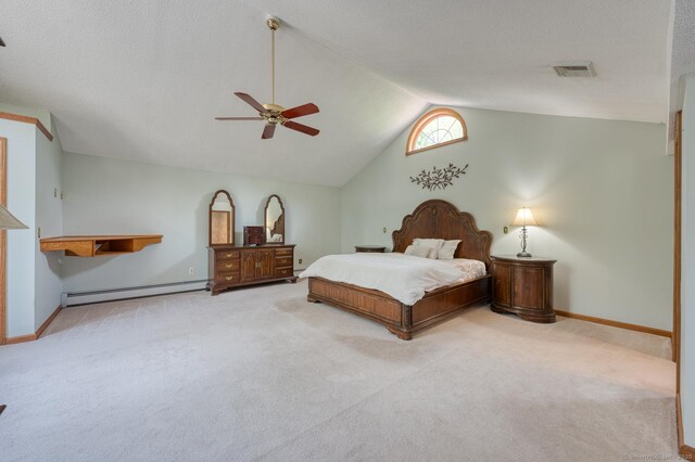 169 Dunn Rd, Coventry, CT 06238 - carpeted bedroom with a baseboard heating unit, lofted ceiling, and a ceiling fan