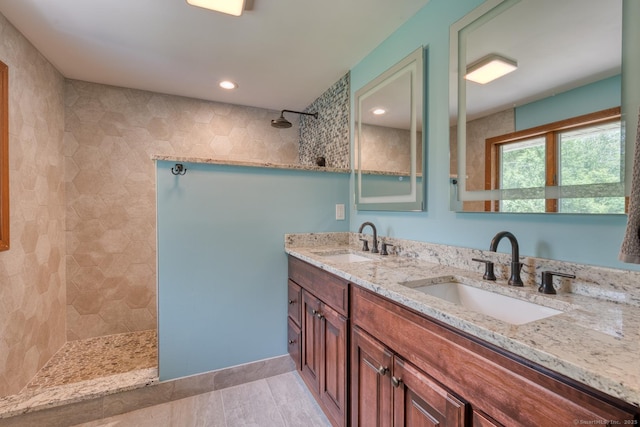169 Dunn Rd, Coventry, CT 06238 - full bathroom featuring walk in shower, double vanity, and recessed lighting