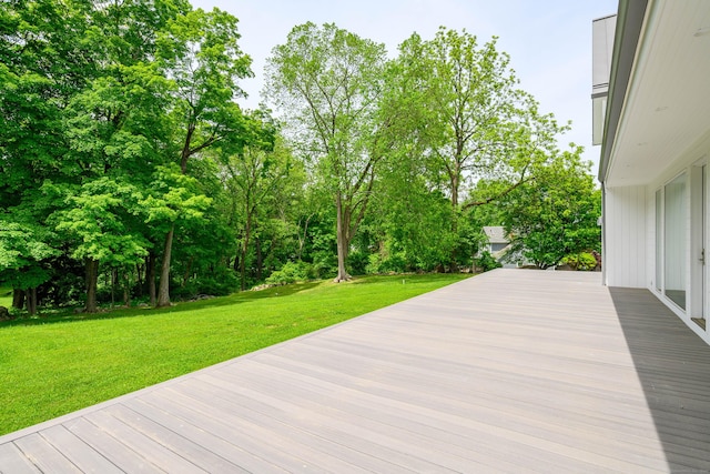 261 N St, Ridgefield, CT 06877 - wooden deck with a lawn and view of wooded area