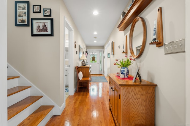 26 Parkway S, New London, CT 06320 - corridor featuring light wood finished floors, recessed lighting, stairway, and baseboards