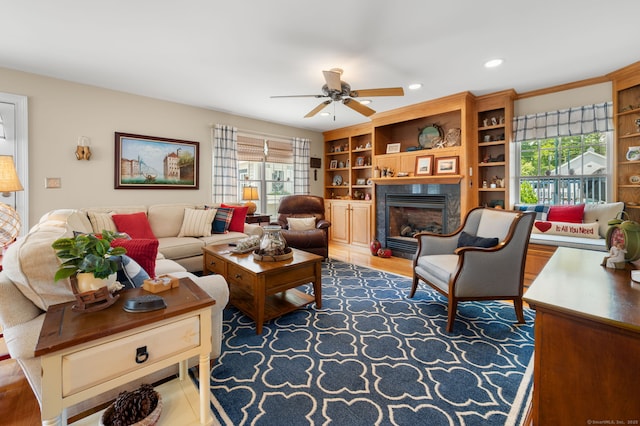 26 Parkway S, New London, CT 06320 - living area featuring ceiling fan, a glass covered fireplace, and recessed lighting