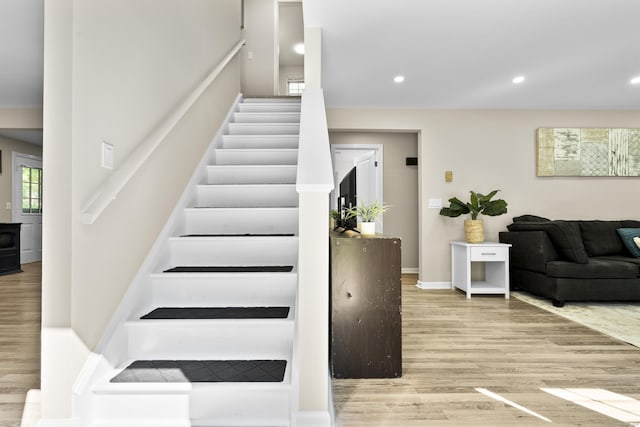 13 Williams Ct, Wolcott, CT 06716 - stairs featuring wood finished floors, baseboards, and recessed lighting