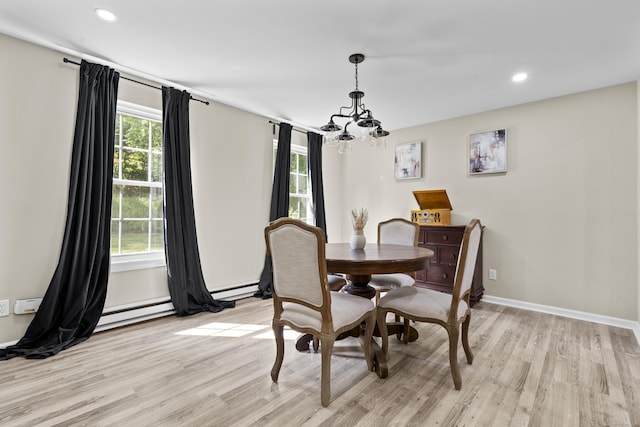 13 Williams Ct, Wolcott, CT 06716 - dining area featuring a chandelier, light wood finished floors, recessed lighting, and baseboards