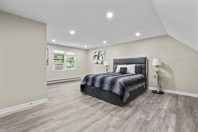 13 Williams Ct, Wolcott, CT 06716 - bedroom featuring baseboard heating, wood finished floors, recessed lighting, cooling unit, and lofted ceiling