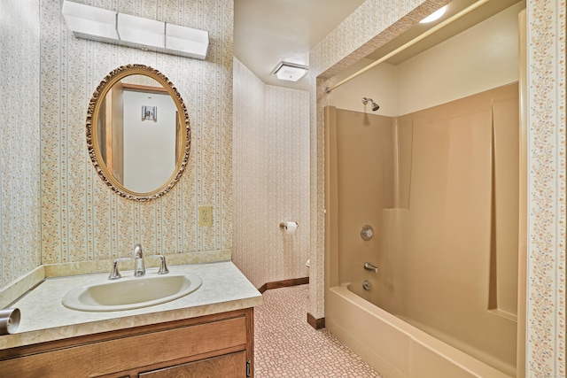 30 Bartling Dr, Easton, CT 06612 - bathroom featuring wallpapered walls, tile patterned floors, shower / bathtub combination, and vanity