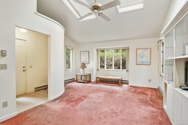 30 Bartling Dr, Easton, CT 06612 - unfurnished room with lofted ceiling, a baseboard heating unit, light colored carpet, and a ceiling fan
