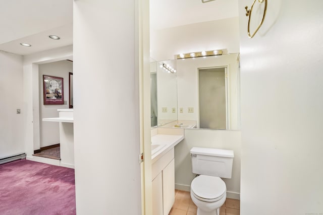 30 Bartling Dr, Easton, CT 06612 - bathroom with vanity, toilet, baseboards, and recessed lighting
