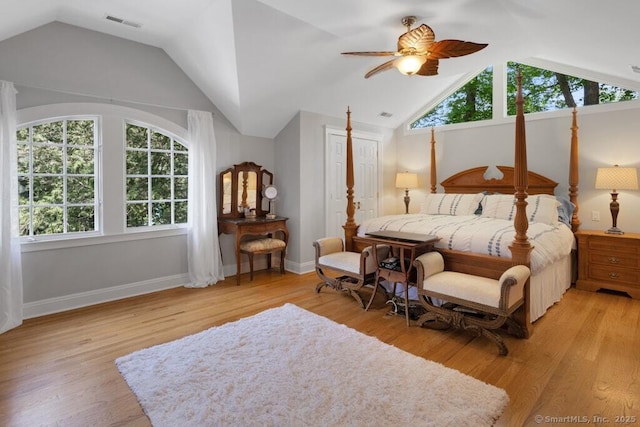 132 Old N Stamford Rd, Stamford, CT 06905 - bedroom with vaulted ceiling, wood finished floors, baseboards, and a ceiling fan