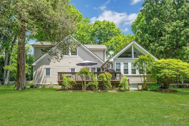 132 Old N Stamford Rd, Stamford, CT 06905 - rear view of house featuring a deck and a lawn