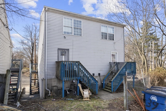 19 Fairmont Ave, New Haven, CT 06513 - rear view of house featuring stairway and a wooden deck