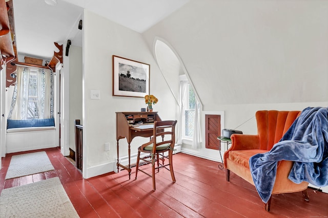 187 Whitehall Ave, Stonington, CT 06355 - sitting room featuring dark wood finished floors, baseboards, and lofted ceiling