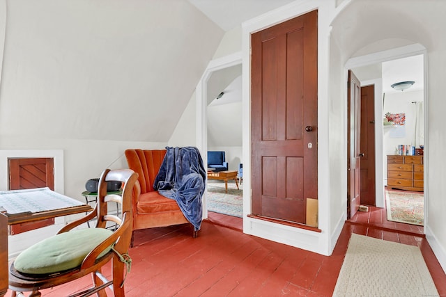 187 Whitehall Ave, Stonington, CT 06355 - living area featuring hardwood / wood-style floors and vaulted ceiling