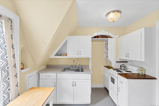 187 Whitehall Ave, Stonington, CT 06355 - kitchen featuring white range with electric cooktop, a sink, and white cabinets