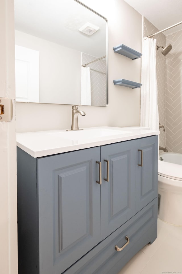 239 Old Farms Rd Apt 15B, Avon, CT 06001 - full bath featuring vanity, toilet, shower / tub combo, and tile patterned flooring