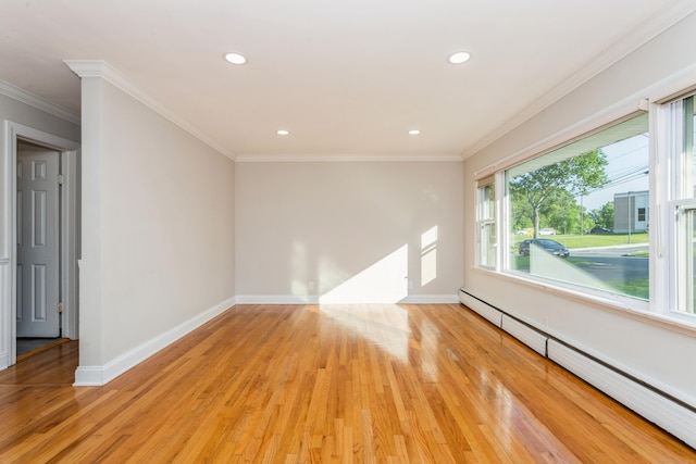 20 Karen Rd, Danbury, CT 06811 - empty room featuring baseboard heating, light wood-style flooring, recessed lighting, and crown molding