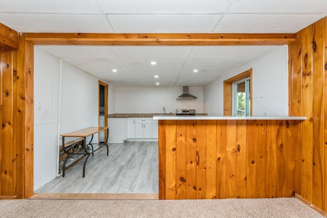 20 Karen Rd, Danbury, CT 06811 - kitchen with wall chimney exhaust hood, white cabinets, recessed lighting, light wood-style floors, and range