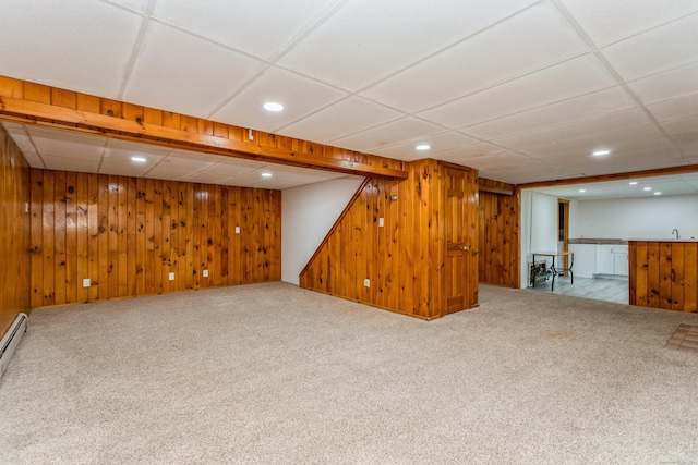 20 Karen Rd, Danbury, CT 06811 - finished basement featuring carpet, wood walls, recessed lighting, a drop ceiling, and bar