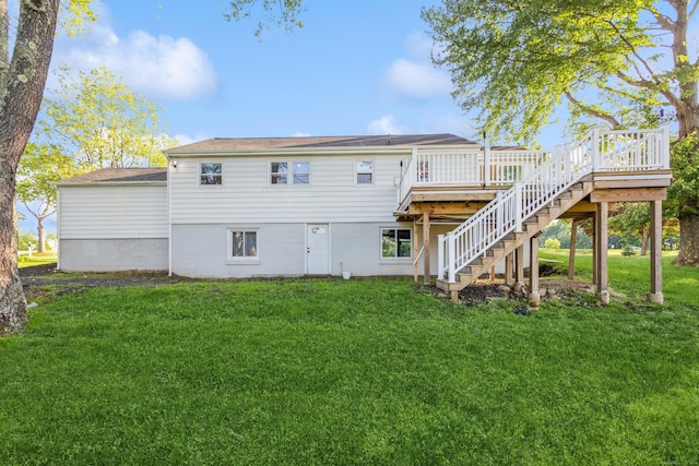 20 Karen Rd, Danbury, CT 06811 - rear view of property with stairs, a wooden deck, a lawn, and a shingled roof