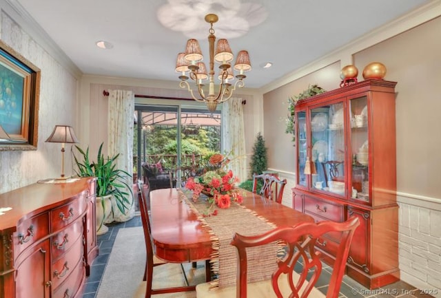 846 Arbutus St, Middletown, CT 06457 - dining area featuring crown molding, a chandelier, and wainscoting