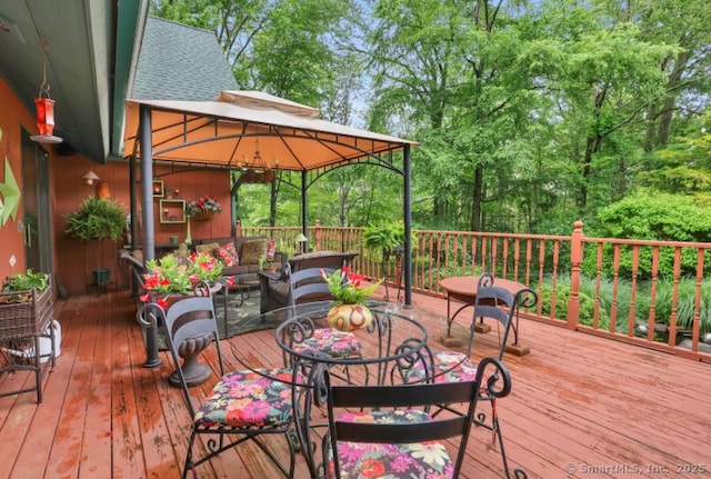 846 Arbutus St, Middletown, CT 06457 - wooden terrace with a gazebo, an outdoor living space, and view of scattered trees