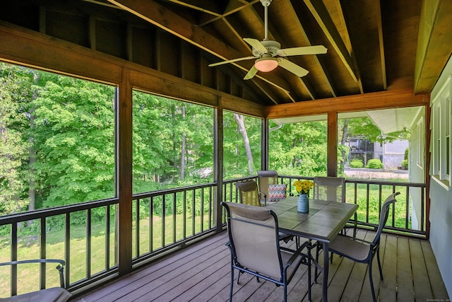 66 Hobby Dr, Ridgefield, CT 06877 - sunroom with a ceiling fan, lofted ceiling, and outdoor dining area