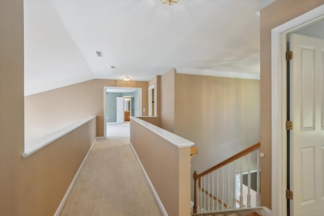 67 Bartman Rd, Haddam, CT 06441 - hallway featuring an upstairs landing, baseboards, carpet floors, and vaulted ceiling