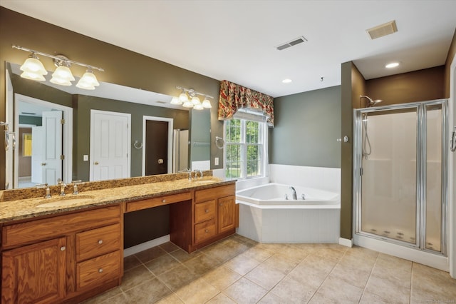 67 Bartman Rd, Haddam, CT 06441 - full bath with double vanity, a garden tub, a stall shower, and tile patterned floors