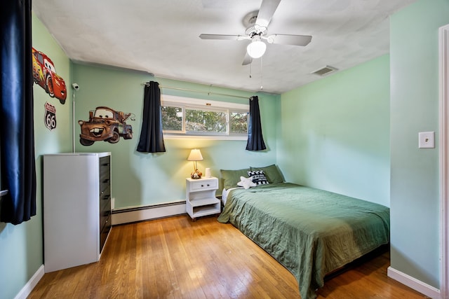 881 Pine St, Bristol, CT 06010 - bedroom with a baseboard radiator, hardwood / wood-style flooring, and ceiling fan