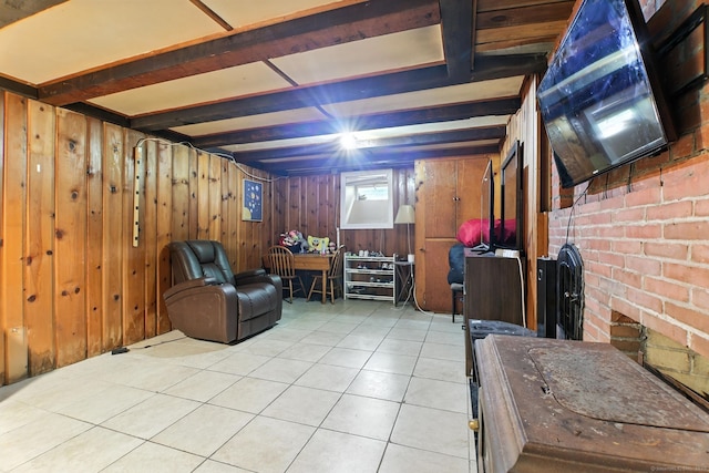 567 Bunker Hill Ave, Waterbury, CT 06708 - sitting room with wooden walls and light tile patterned floors