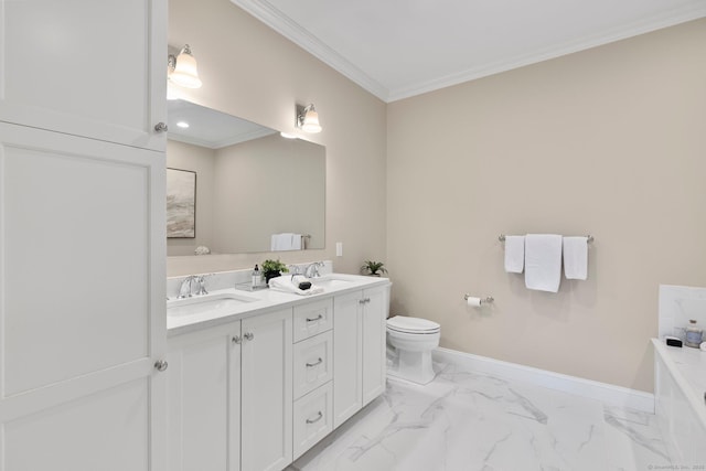 788 Farmington Ave Apt 202, Farmington, CT 06032 - full bath featuring ornamental molding, double vanity, marble finish floors, toilet, and a bathtub